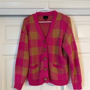 Lumiere Pink and Tan Checkered Cardigan